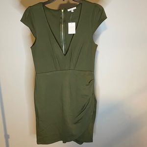 Olive Green V Neck Tulip Bottom Dress